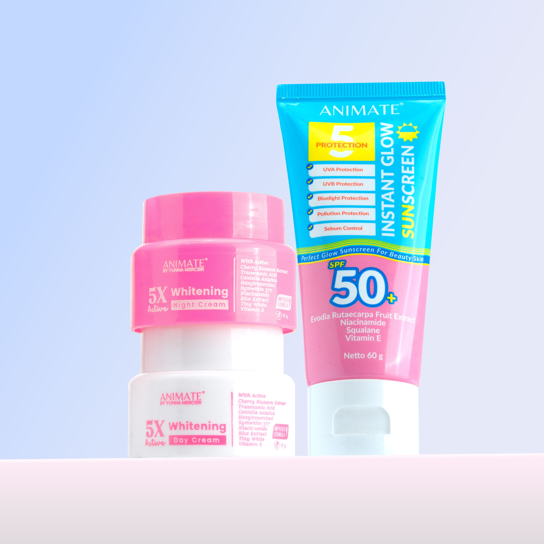 Sunscreen + Day cream + Night Cream